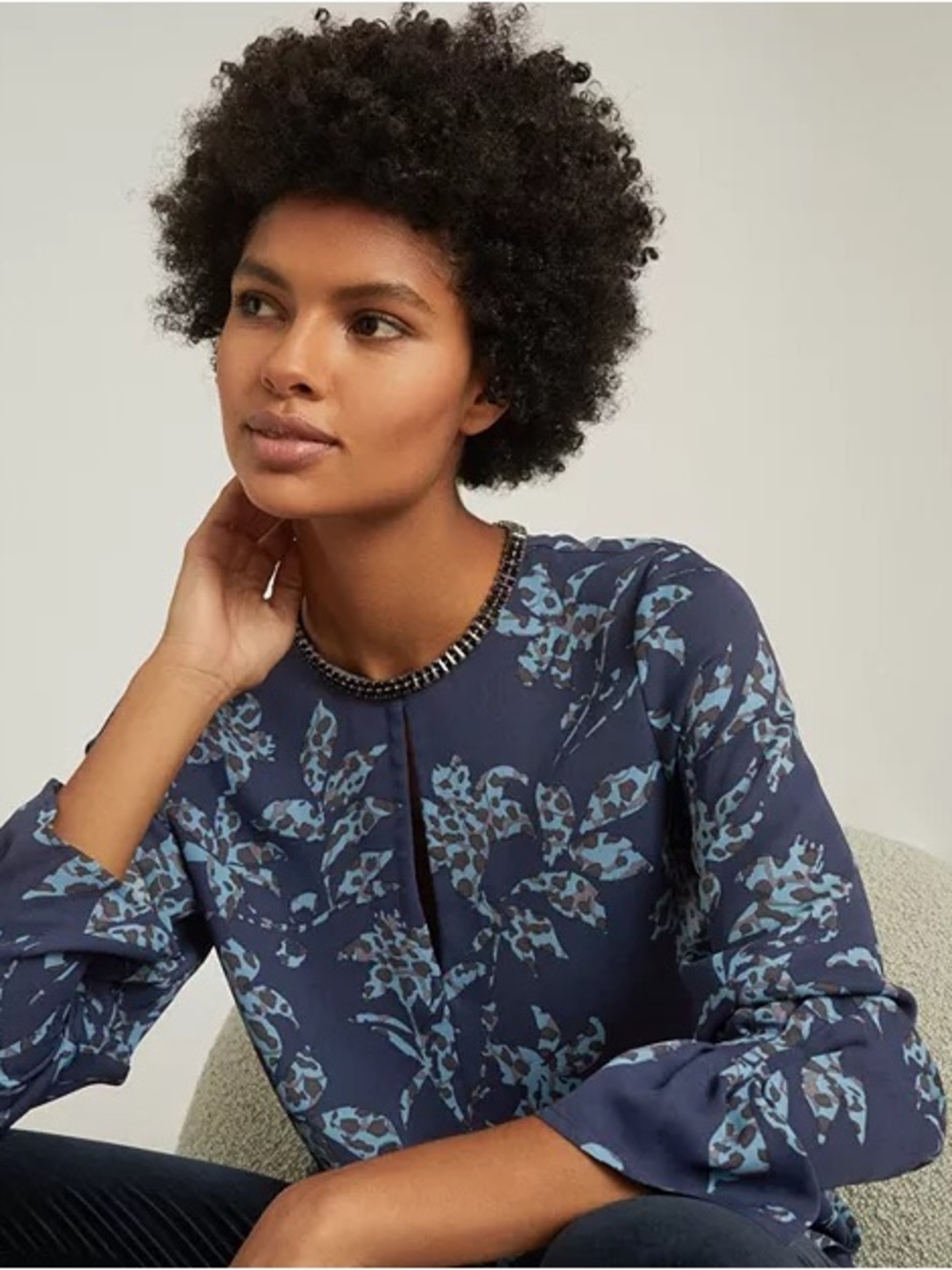 REISS Marina Melody Blue Print Top, Size 0